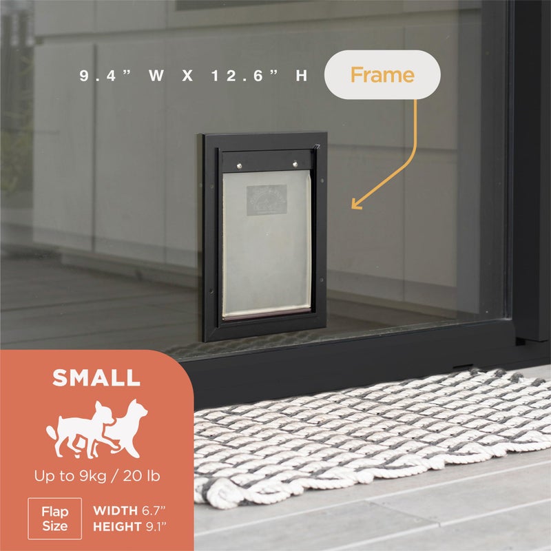Hakuna Pets Deluxe Aluminum Pet, Cat and Dog Door with 2-Way Locking Panel for Screens, Doors and Walls up to 2.8" Thick, Small, Black - Image 2